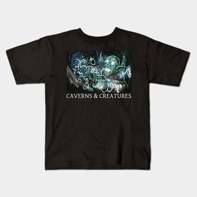 Caverns & Creatures:Lightning Bolt Kids T-Shirt by robertbevan